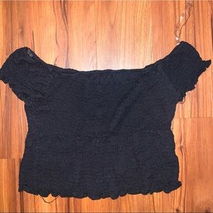 Black Off the Shoulder Ribbed Crop Top